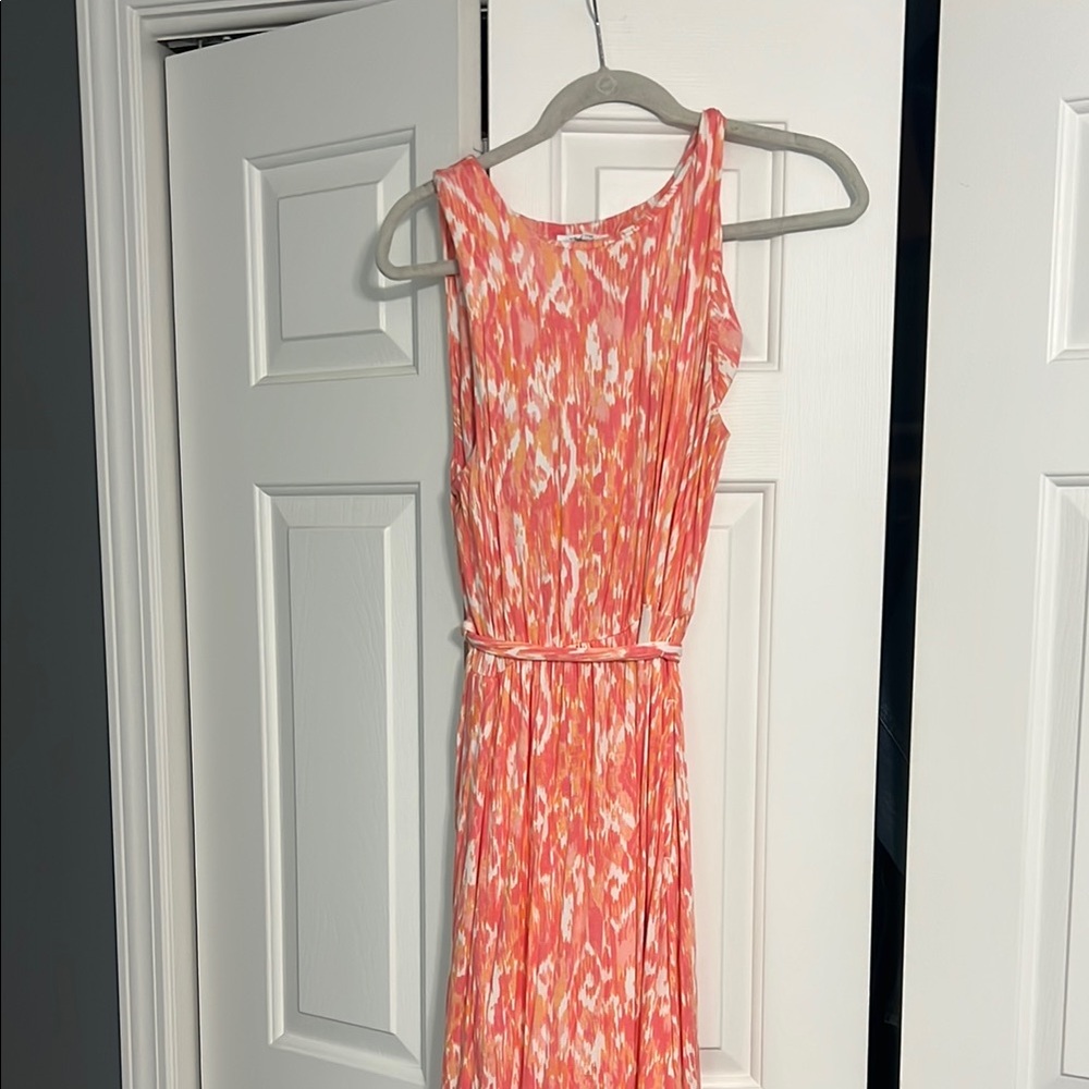 Soma Orange and White Scoop Neck Midi Sundress